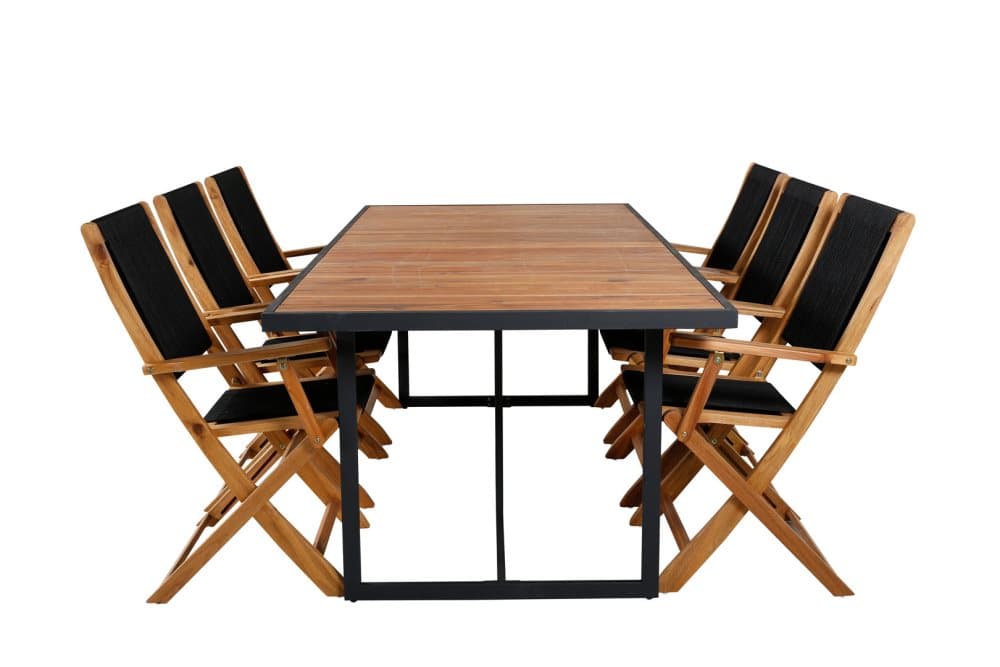 Khung Trädgårdset bord 100x200cm och 6 stole Peter svart, natur.