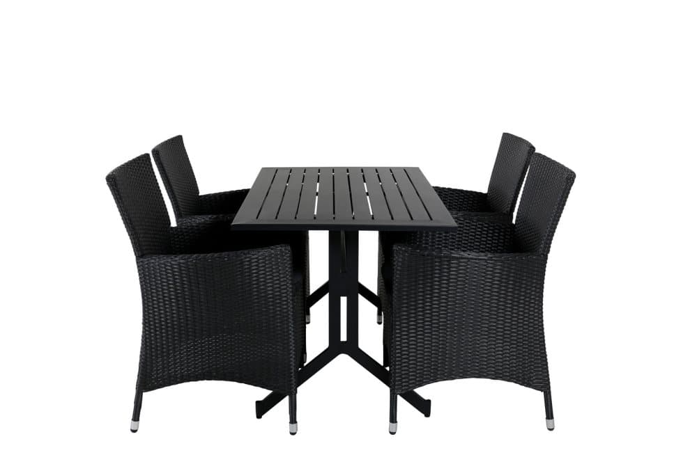 Way Trädgårdset bord 70x120cm och 4 stole Knick svart.