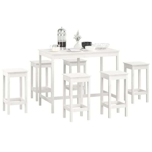 vidaXL Barsett 7 deler hvit heltre furu