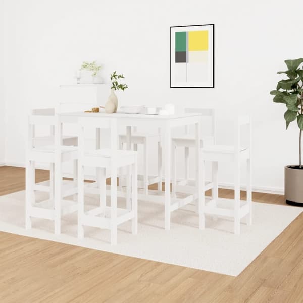 vidaXL Barsett 7 deler hvit heltre furu