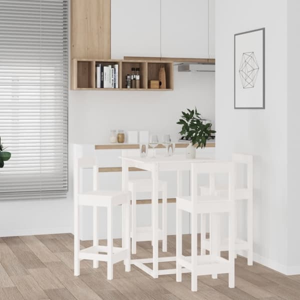 vidaXL Barsett 5 deler hvit heltre furu