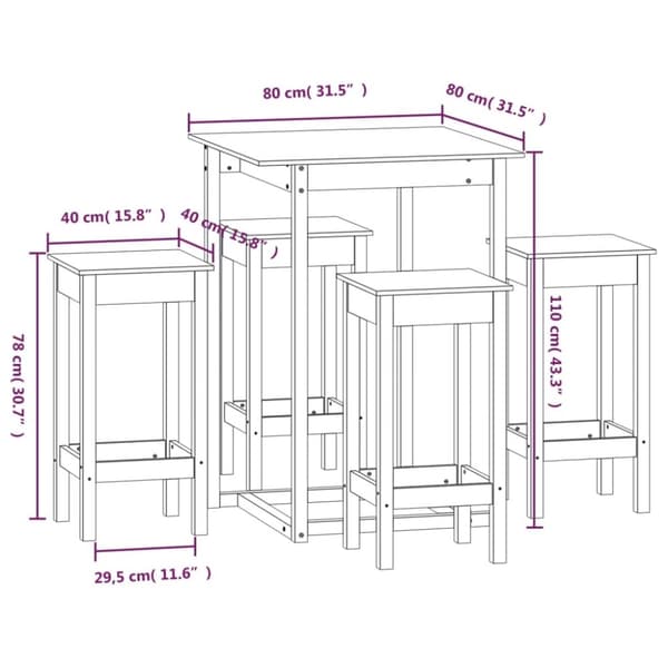 vidaXL Barsett 5 deler heltre furu
