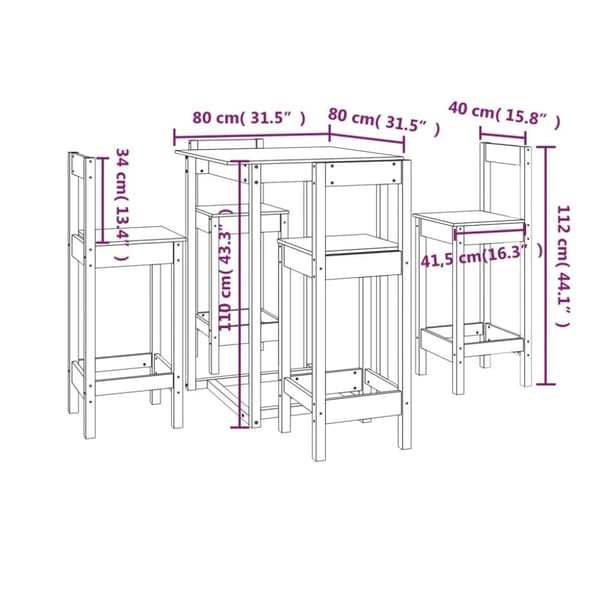 vidaXL Barsett 5 deler heltre furu