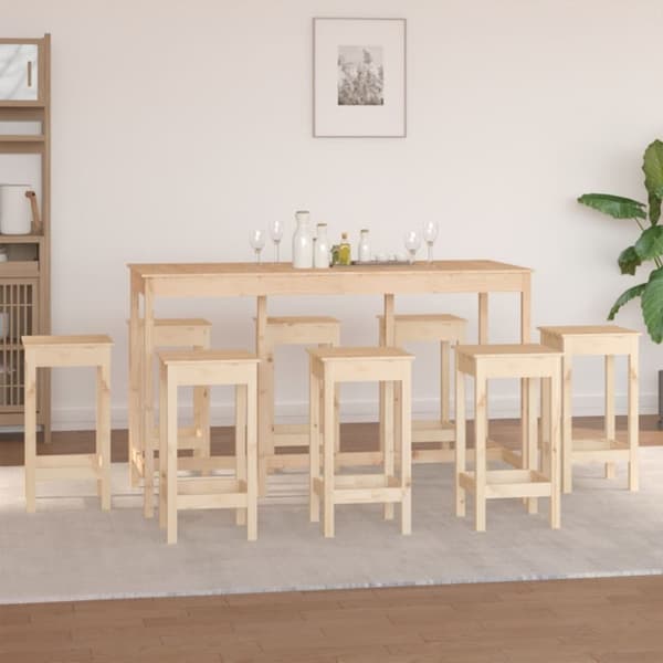 vidaXL Barsett 9 deler heltre furu