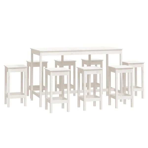 vidaXL Barsett 9 deler hvit heltre furu
