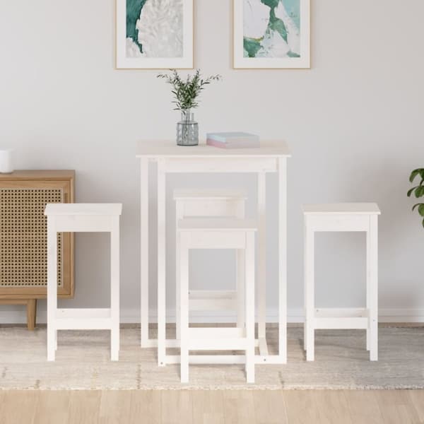 vidaXL Barsett 5 deler hvit heltre furu