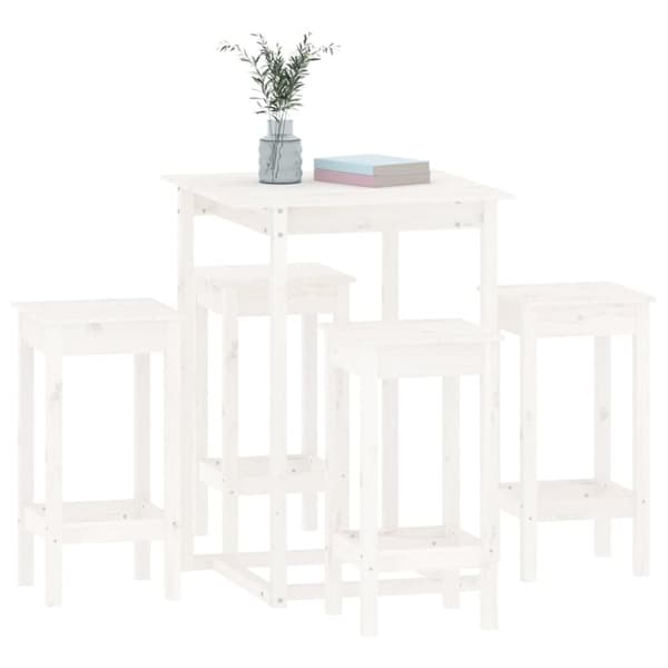 vidaXL Barsett 5 deler hvit heltre furu