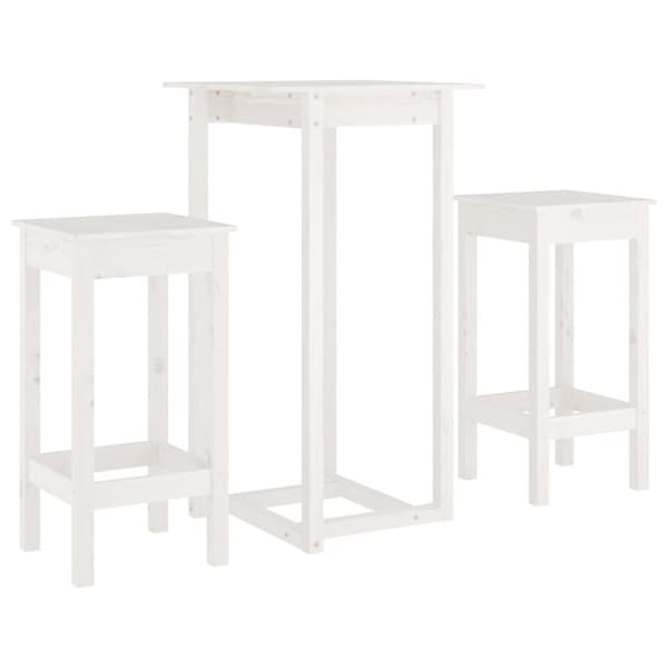 vidaXL Barsett 3 deler hvit heltre furu