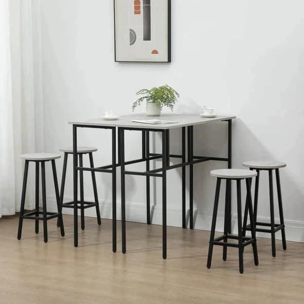 Rootz Industrial baaripöytäsetti - 6 osaa - 2 pöytää ja 4 baarituolia - harmaa + musta - lastulevy - teräs - 100L x 40W x 90K cm