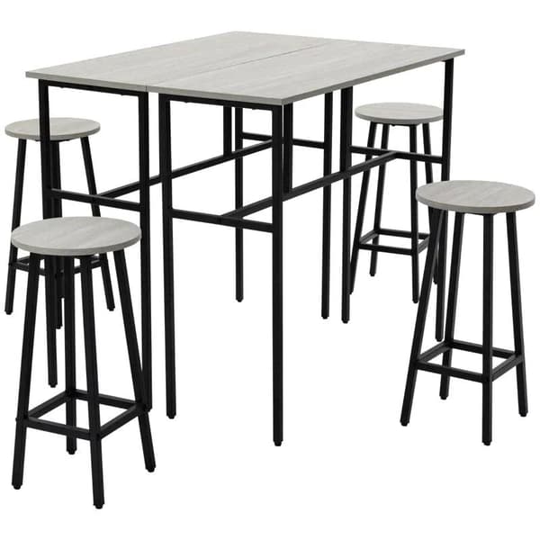 Rootz industrielt barbordssæt - 6 stykker - 2 borde og 4 barstole - Grå + Sort - Spånplade - Stål - 100L x 40W x 90H cm