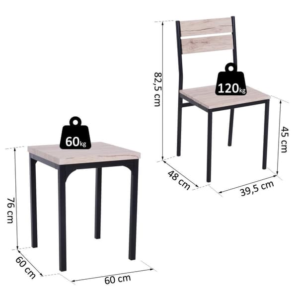 Rootz matbordsset - 3-delat - 1 matbord - 2 matstolar - MDF - metall - trälook - svart
