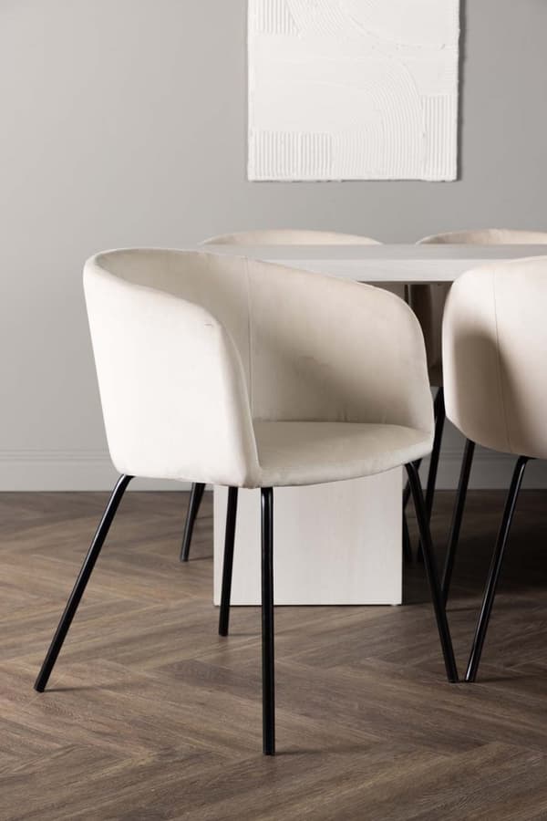 Olga spisebordssæt bord hvid og 6 berit stole beige.