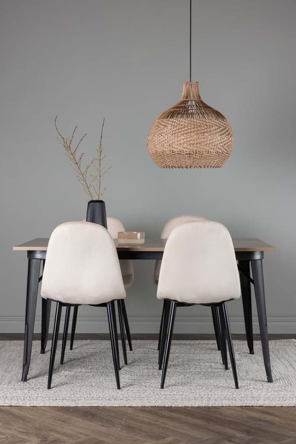 Tempe spisebordssæt bord valnød dekor og 4 Polar stole beige.