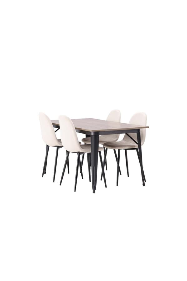 Tempe spisebordssæt bord valnød dekor og 4 Polar stole beige.