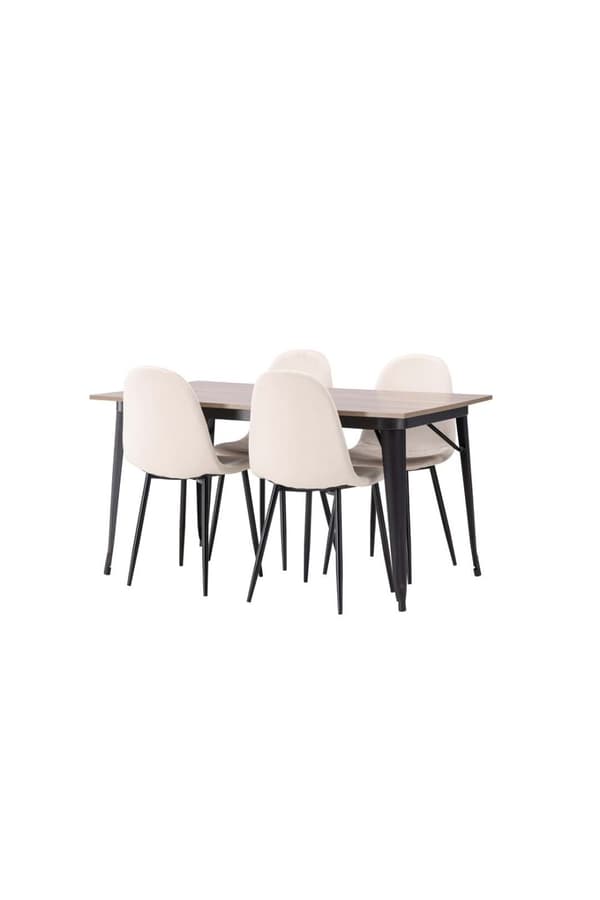 Tempe spisebordssæt bord valnød dekor og 4 Polar stole beige.