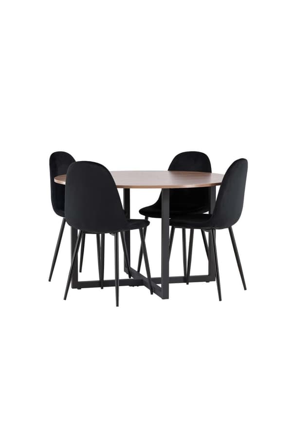 Durango spisegrupper bord valnøtt dekor og 4 Polar stoler svart.