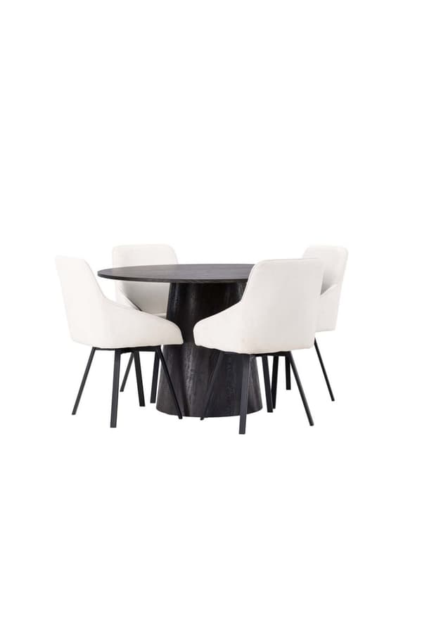 Lanzo spisegrupper bord mocca og 4 Rosie stoler beige.
