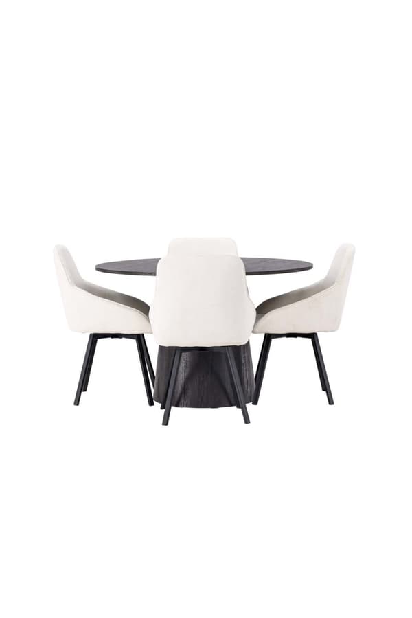 Lanzo spisegrupper bord mocca og 4 Rosie stoler beige.