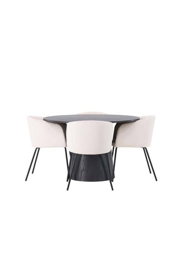 Lanzo spisegrupper bord mocca og 4 berit stoler beige.