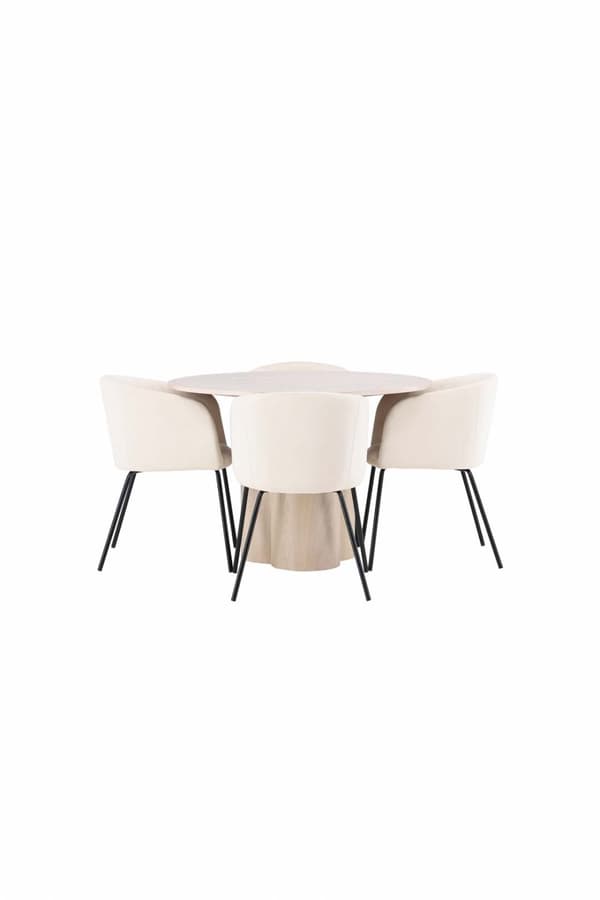 Olivia spisegrupper bord whitewash og 4 berit stoler beige.