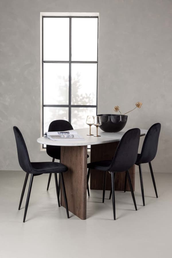 Grönvik spisegrupper bord offwhite og 4 Chico stoler hvit.