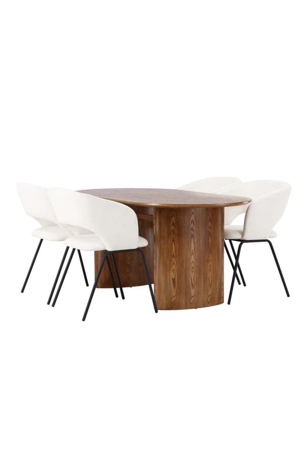 Isolde spisegrupper bord natur og 4 Day stoler offwhite.