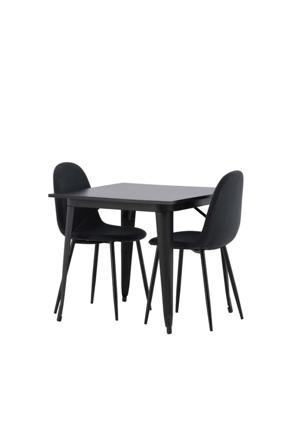 Tempe spisegrupper bord svart og 2 Polar stoler svart.