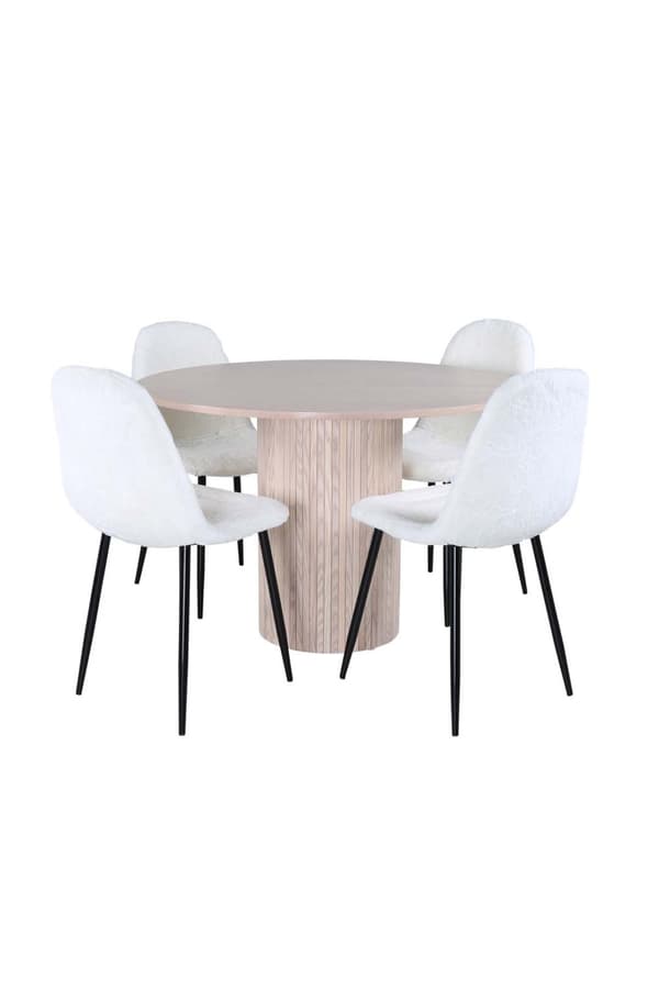 Bianca spisegrupper bord whitewash og 4 Polar stoler hvit.