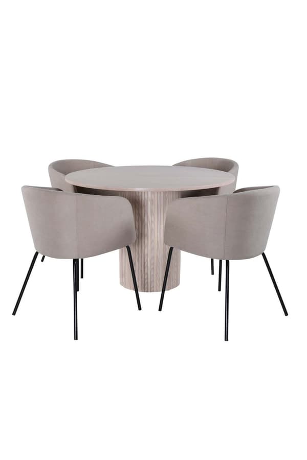 Bianca spisegrupper bord whitewash og 4 berit stoler beige.