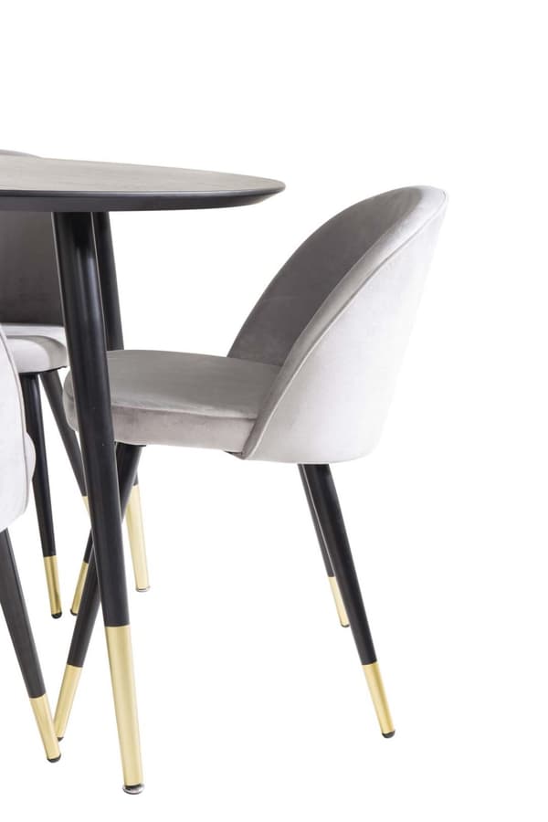 Dipp spisegrupper bord svart og 4 Velvet stoler grå.