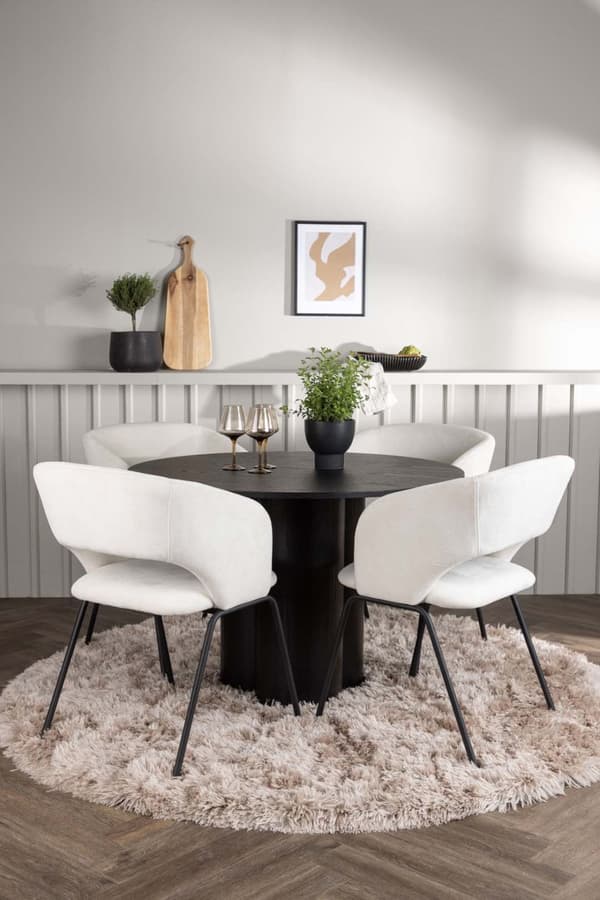 Olivia spisegrupper bord svart og 4 Day stoler offwhite.