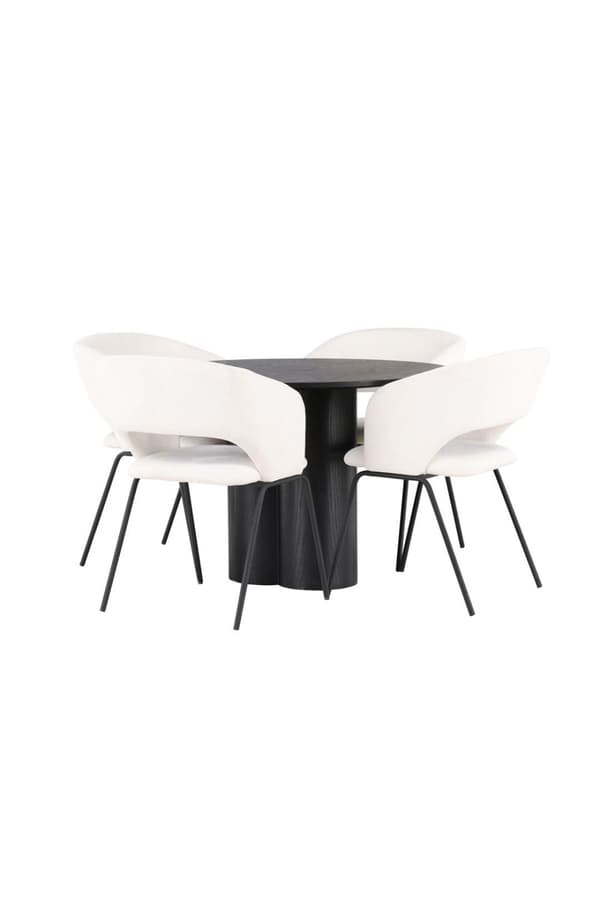 Olivia spisegrupper bord svart og 4 Day stoler offwhite.