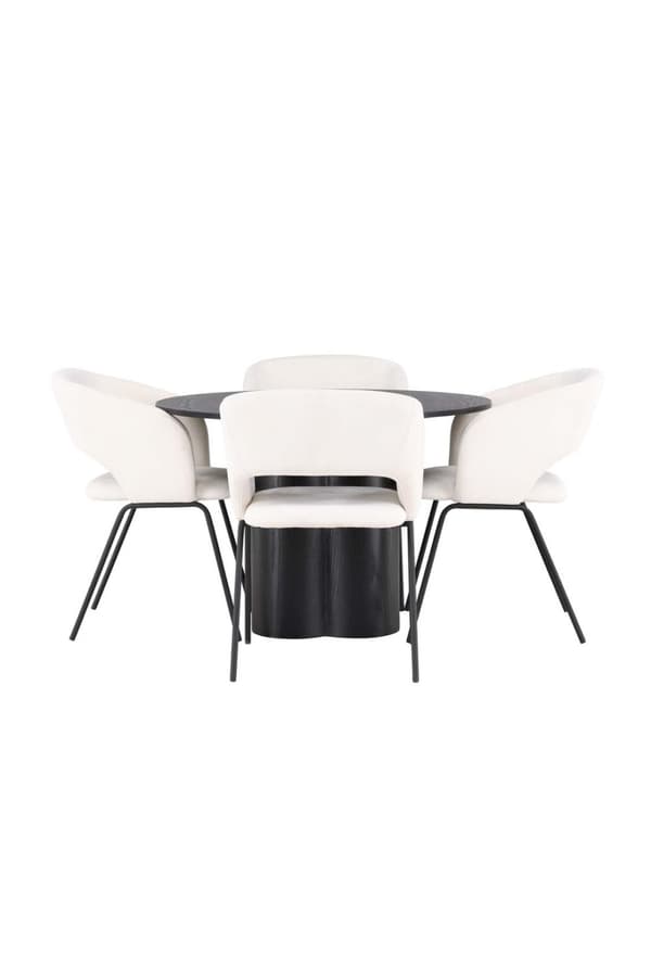 Olivia spisegrupper bord svart og 4 Day stoler offwhite.