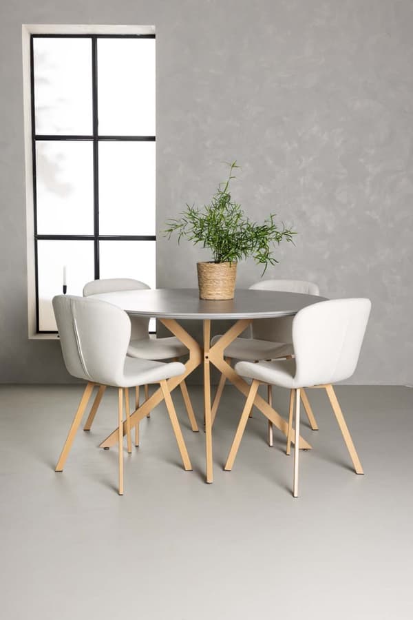 Piazza spisebordssæt bord grå og 4 Lilja stole beige.