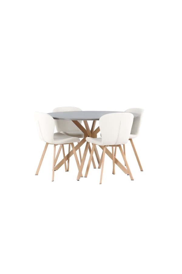 Piazza spisebordssæt bord grå og 4 Lilja stole beige.