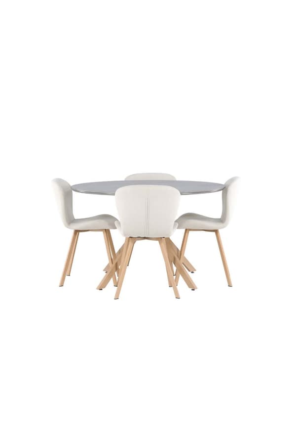 Piazza spisebordssæt bord grå og 4 Lilja stole beige.