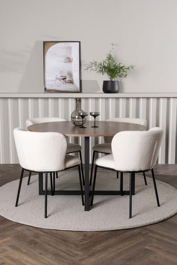 Durango matgrupp bord valnöt dekor och 4 Edina stolar vit.