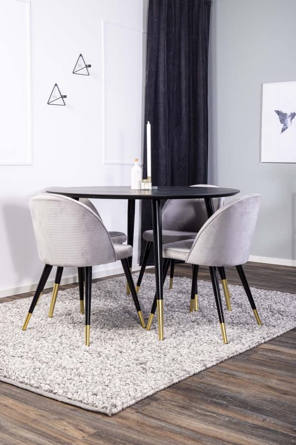 Dipp matgrupp bord svart och 4 Velvet stolar grå.