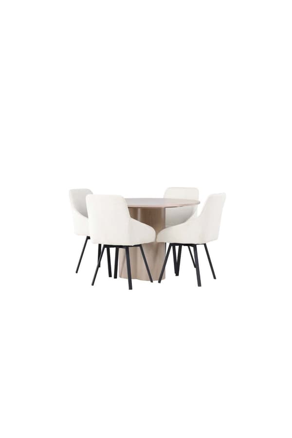 Olivia matgrupp bord whitewash och 4 Rosie stolar beige.