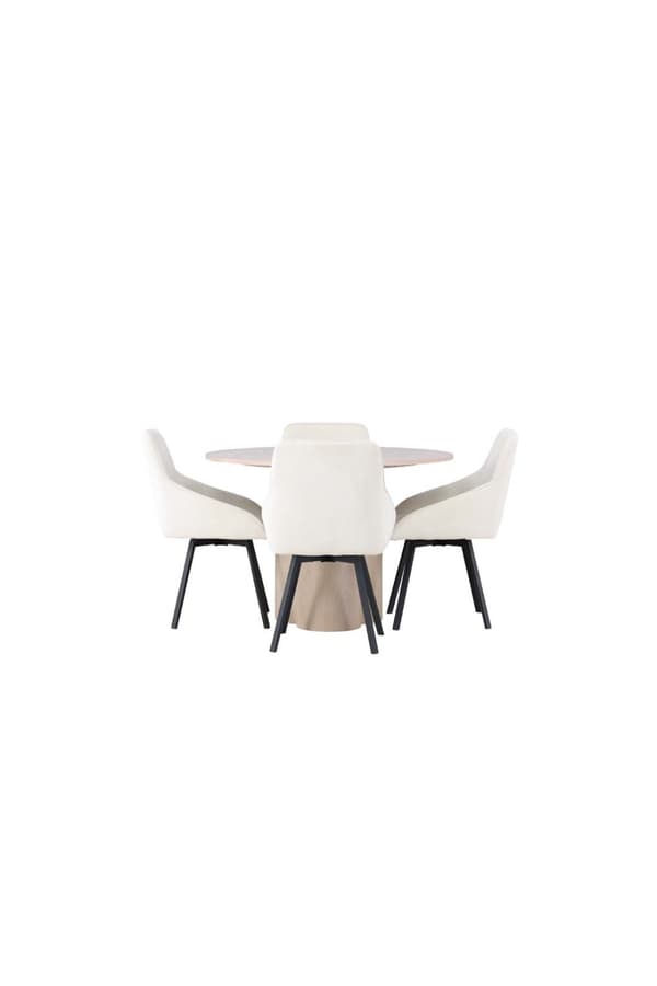 Olivia matgrupp bord whitewash och 4 Rosie stolar beige.
