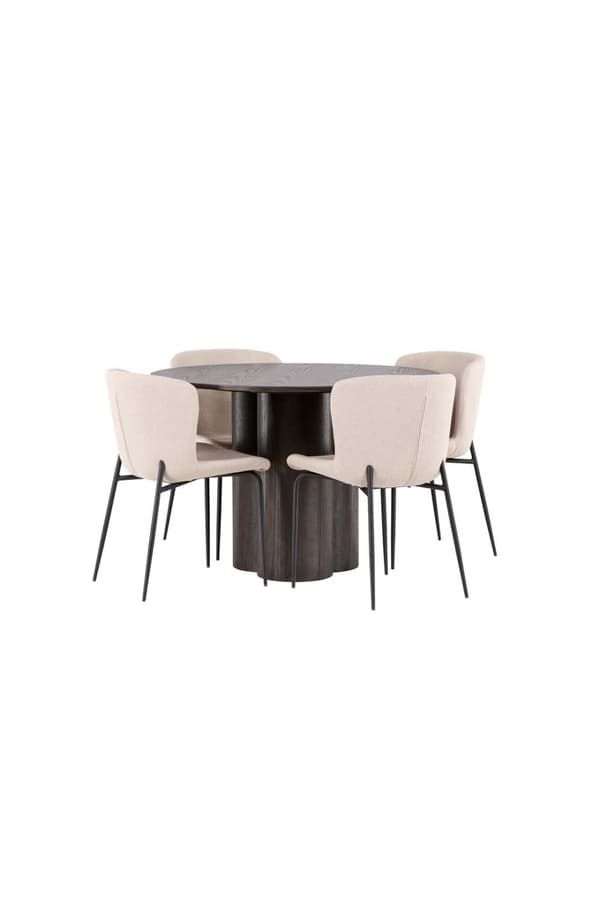 Olivia spisegrupper bord mocca og 4 Modesto stoler beige.