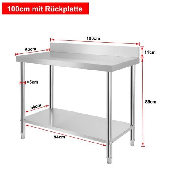 Köksbord - XMTECH - 100x60x85cm - Rostfritt stål - Höjdjusterbar - 2 hyllplan