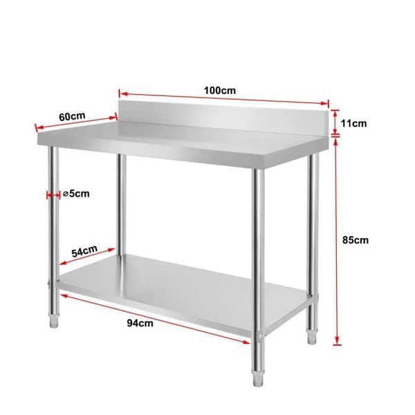 LZQ Rostfritt Stål Bord Rostfritt Stål Arbetsbord Gastro Köksbord (Med läpp, LxB xH: 100x60x85 cm)