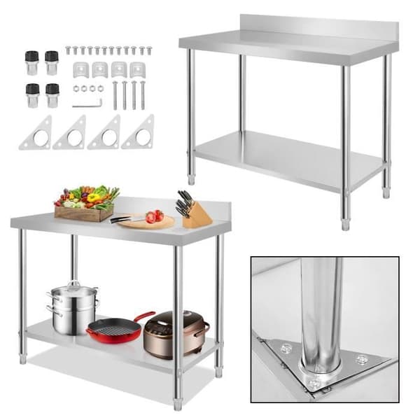 LZQ Rostfritt Stål Bord Rostfritt Stål Arbetsbord Gastro Köksbord (Med läpp, LxB xH: 100x60x85 cm)