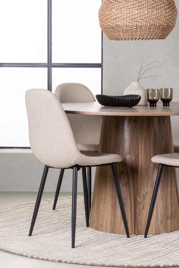 Lanzo matgrupp bord natur och 4 Polar stolar beige.