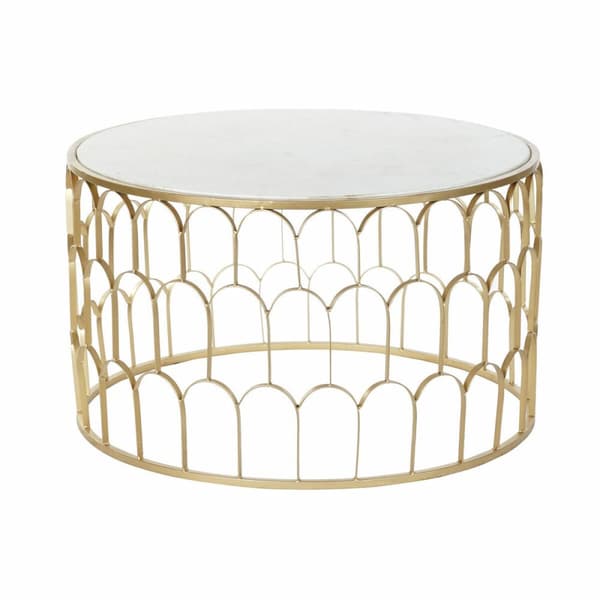 Sofabord DKD Home Decor Glamour Hvid Multifarvet Gylden Marmor Jern 87 x 87 x 51,5 cm