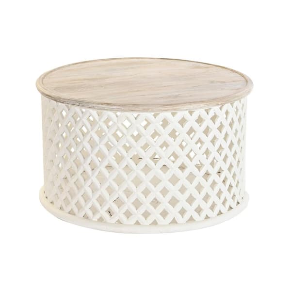 Soffbord DKD Home Decor Vit Naturell Aluminium Mangoträ 81 x 81 x 45 cm