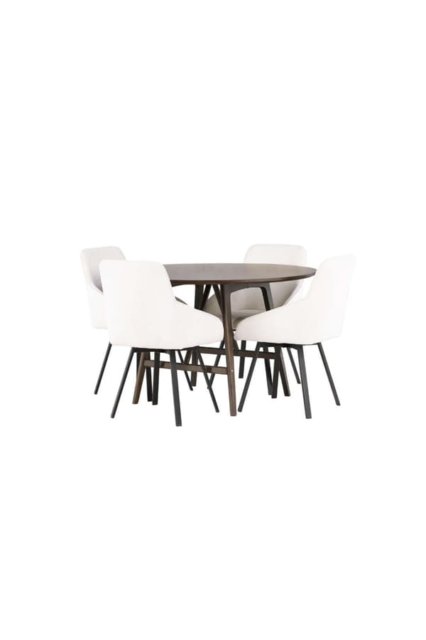 Kaseindon spisegrupper bord brun og 4 Rosie stoler beige.
