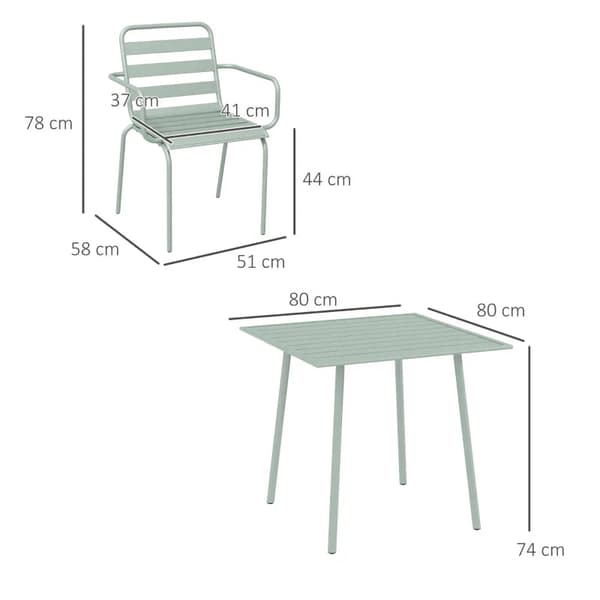 Rootz Havemøbelsæt - Spisebord - Moderne Design - 5-delt - Udendørsmøbelsæt - Vejrbestandig - Stål - Grøn - 80 x 80 x 74 cm
