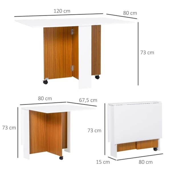 Rootz utdragbart matbord - Fällbart bord - Mobilt Modern Design - Smidigt - Löpande - Spånskiva - Teak - Vit - 120cm X 80cm X 73cm